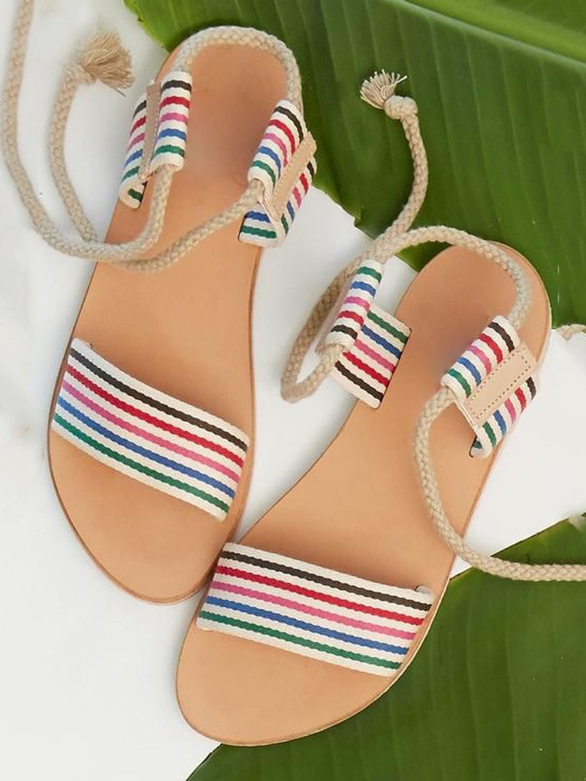 Striped Solid Color Beach Sandals UU58