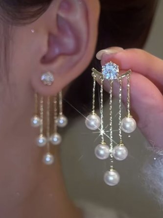 Pearl Tassel Rhinestone Earrings QAR73