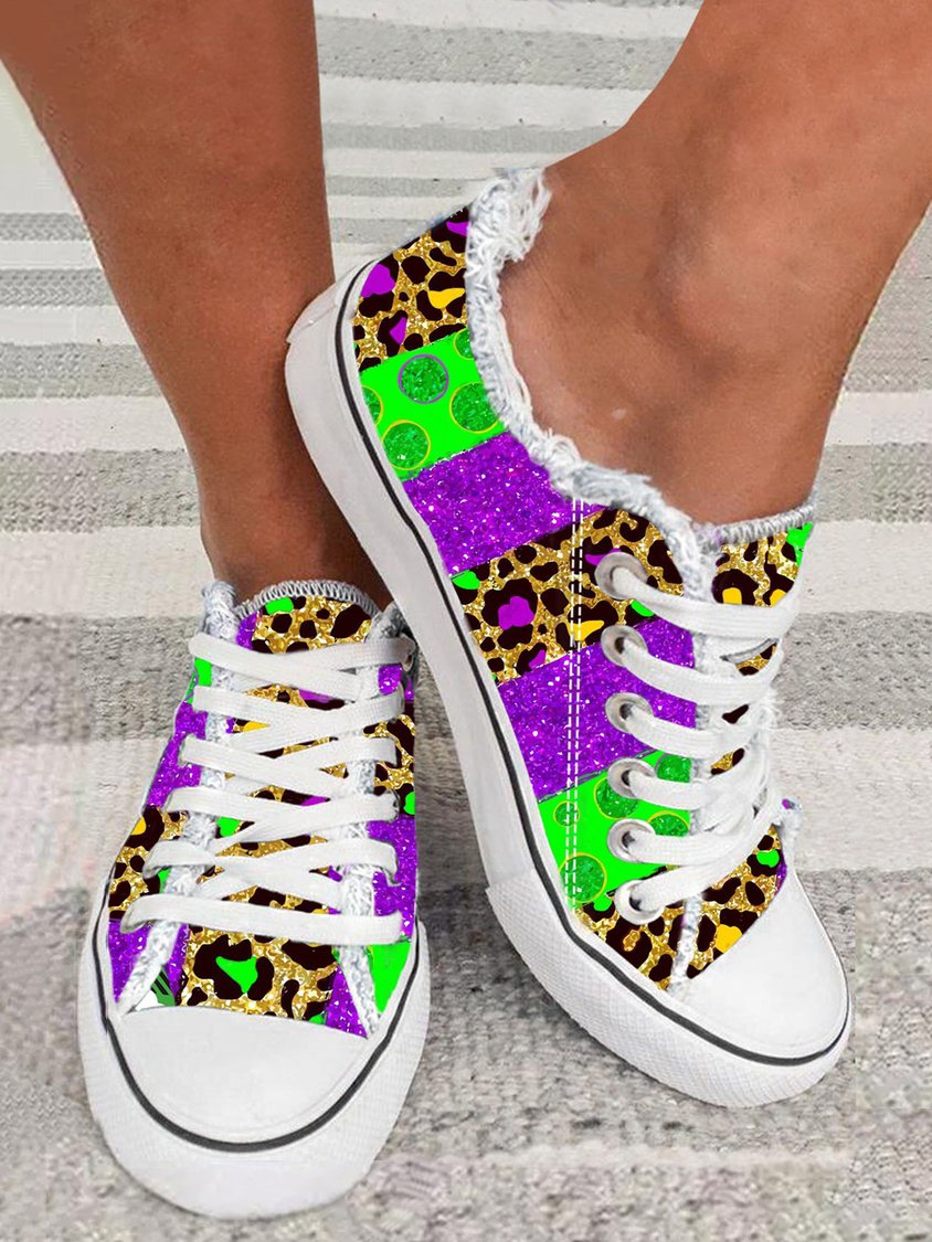 Mardi Gras Color Block Graphic Lace-Up Canvas Shoes DD43