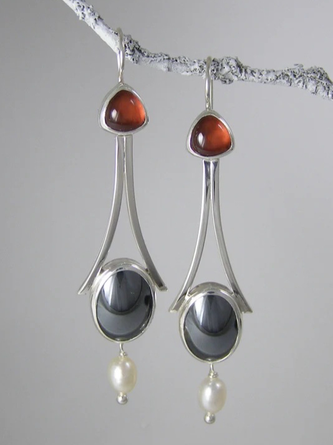 Vintage Gemstone Pearl Earrings Ethnic Jewelry QAR114