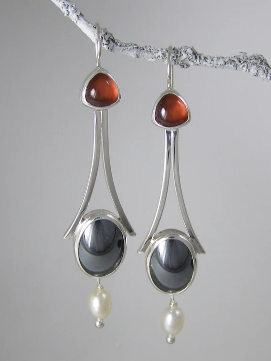 Vintage Gemstone Pearl Earrings Ethnic Jewelry QAR114