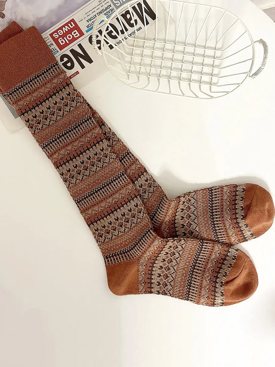 5 Pairs Women Casual Stripe Knitted Long Socks Ada Fashion