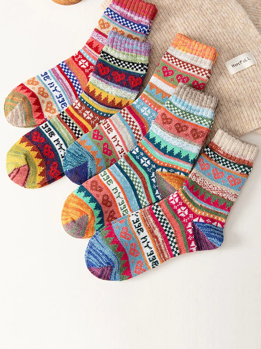 5 Pairs Women Ethnic Winter Warm Socks Ada Fashion