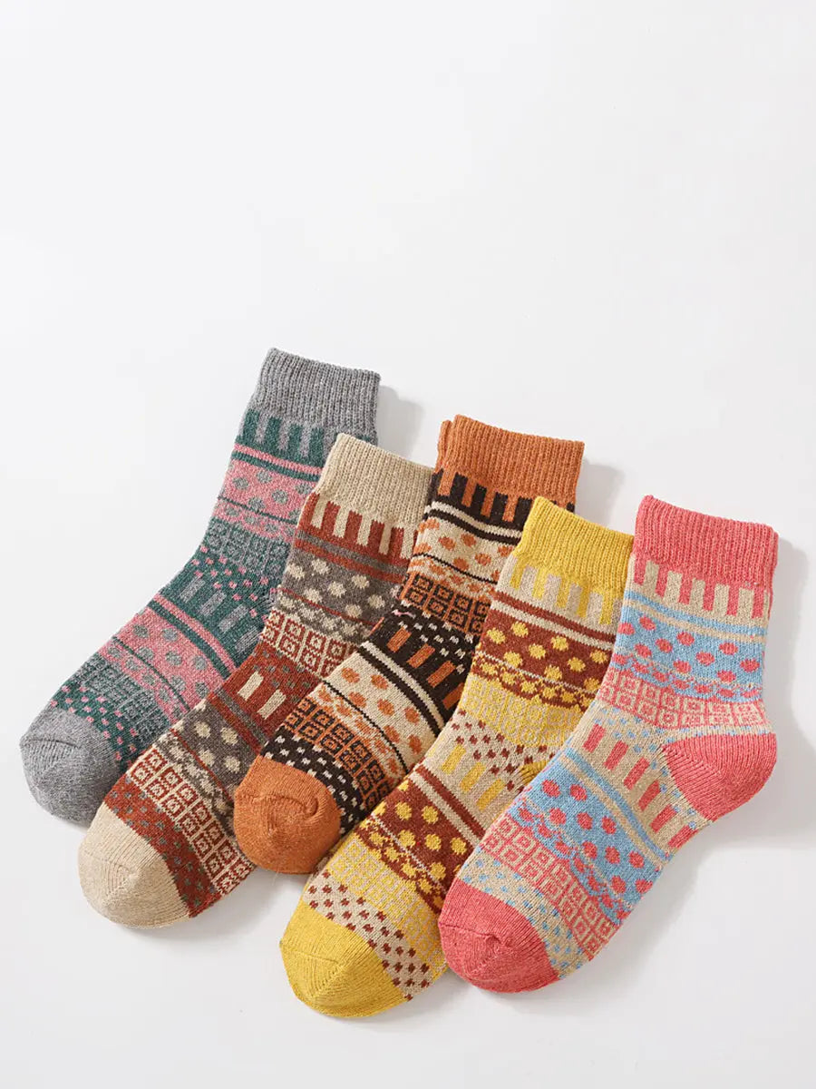 5 Pairs Women Retro Knitted Socks Ada Fashion