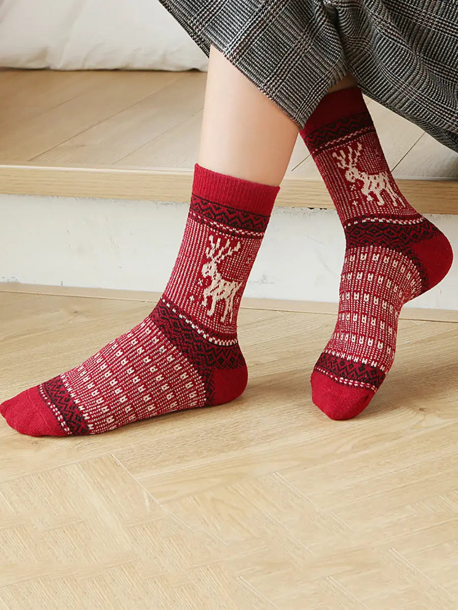 5 Pairs Women Retro Knitted Socks Ada Fashion