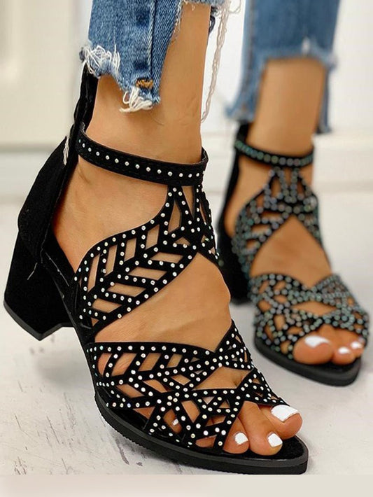 Ladies Elegant Cutout Open Toe Block Heel Sandals DD22