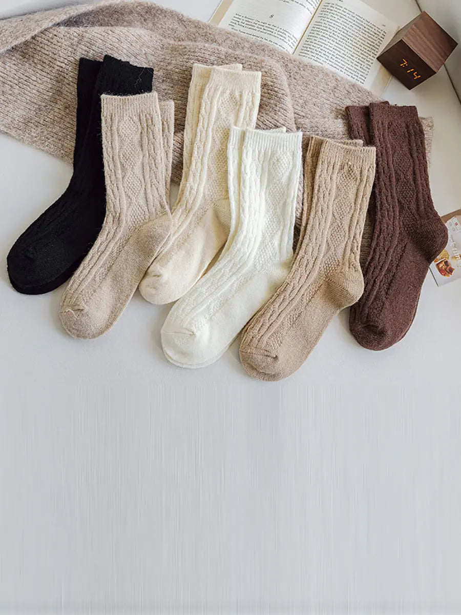 6 Pairs Women Winter Solid Wool Socks Ada Fashion