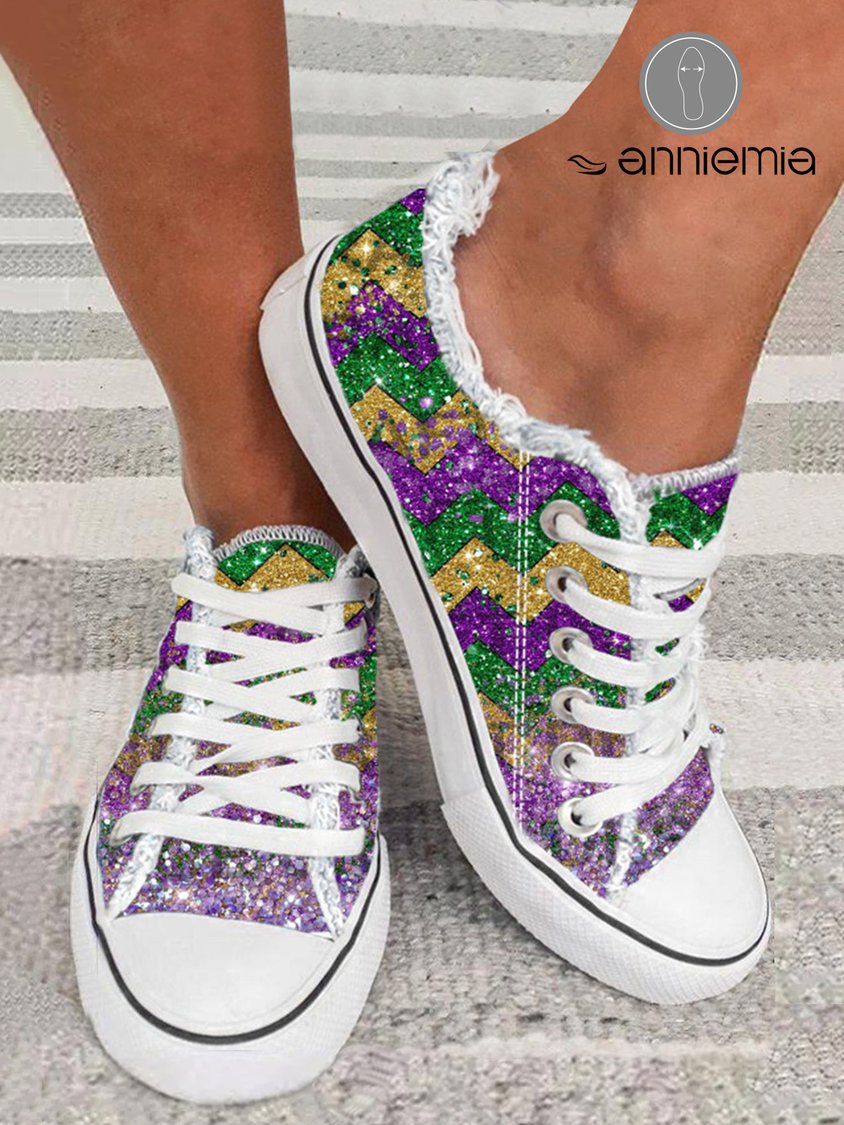 Mardi Gras Color Block Graphic Lace-Up Canvas Shoes DD43