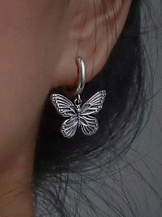Silver Butterfly Distressed Earrings Female Casual Daily Jewelry QAG47