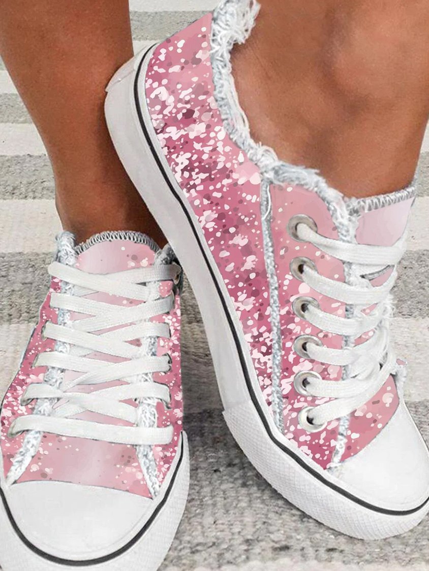 Pink Sequin Print Lace-up Canvas Shoes QAS19