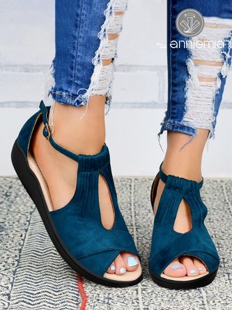 Comfy Sole Navyblue Hollow out Peep-Toe Sandals QAS28