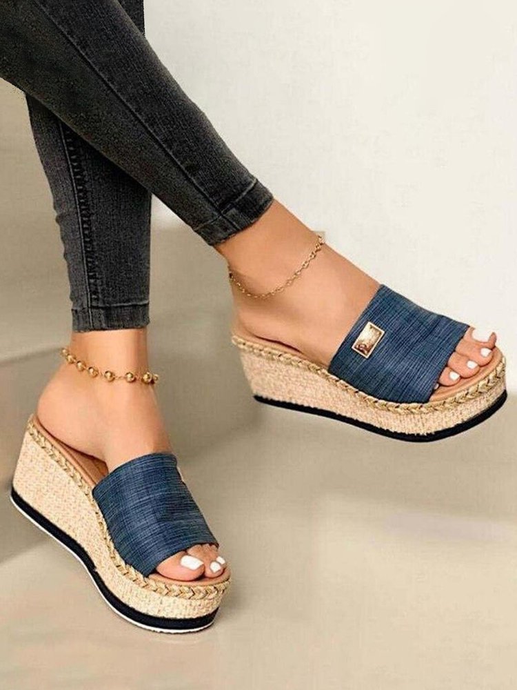 Resort Hemp Rope Sole Wedge Sandals  QI115