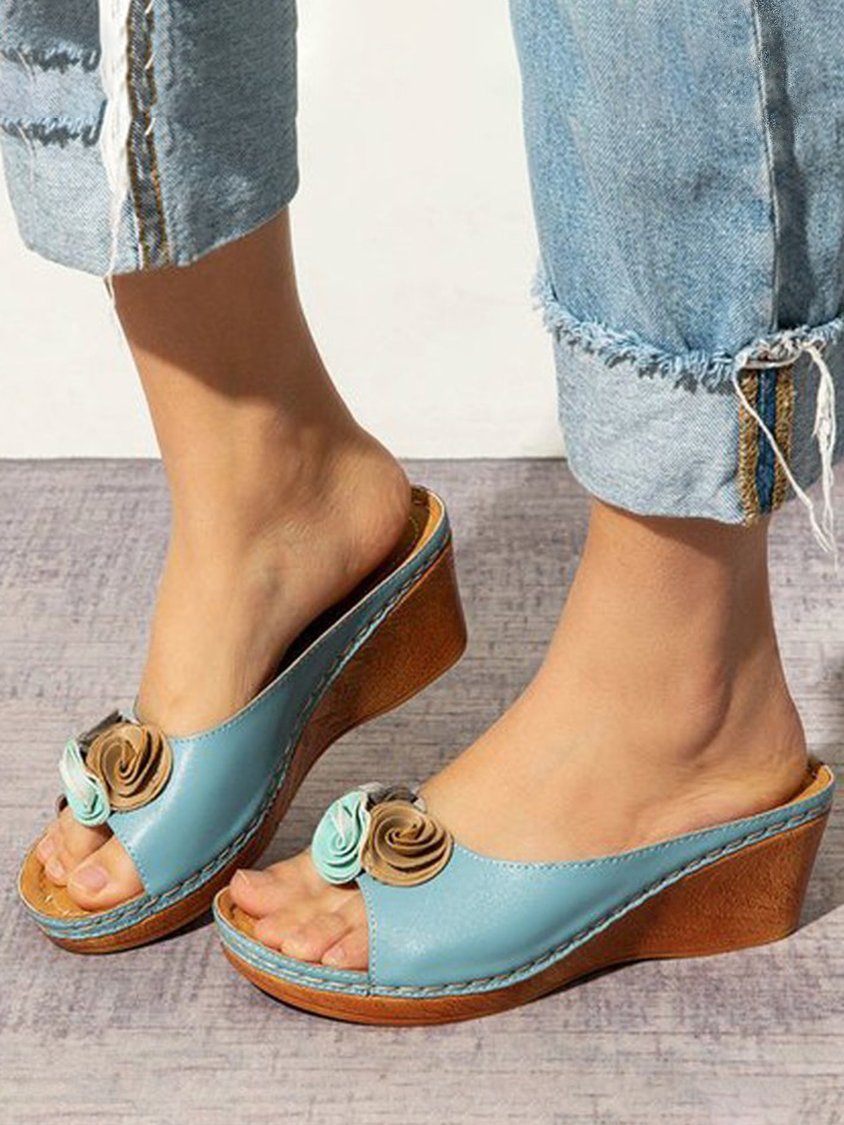 Retro Three-dimensional Flower Wedge Sandals QAS56