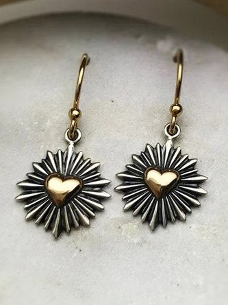 Retro Contrast Color Heart Pendant Earrings Ethnic Style Old Jewelry QAG37