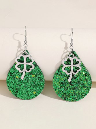 St. Patrick Clover Leather Earrings Holiday Party Jewelry Irish Festival QAR113