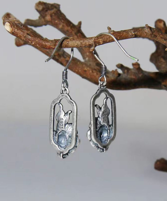 Art Blue Lotus Patchwork Silver Drop Earrings LY9178 Ada Fashion