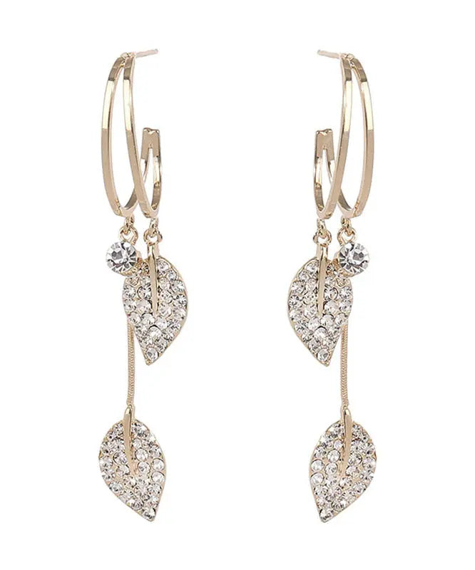 Beautiful Gold Sterling Silver Zircon Leaf Drop Earrings Ada Fashion