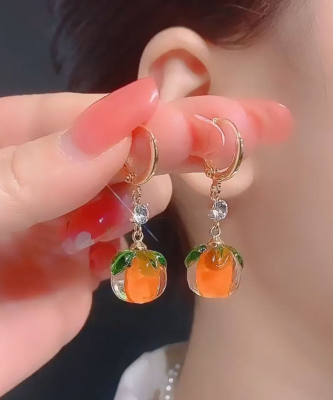 Beautiful Orange Alloy Inlaid Zircon Crystal Drop Earrings Ada Fashion