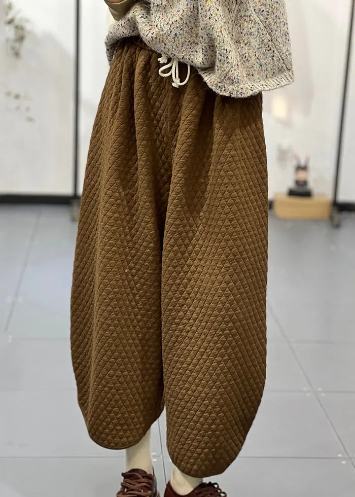 Boutique Casual Apricot Elastic Waist Fine Cotton Filled Wide Leg Pants Winter Ada Fashion