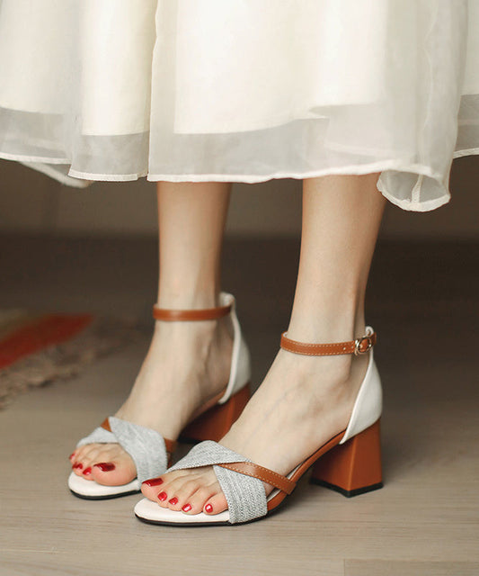 Chaussures à bout ouvert en similicuir vintage avec boucle et épissure