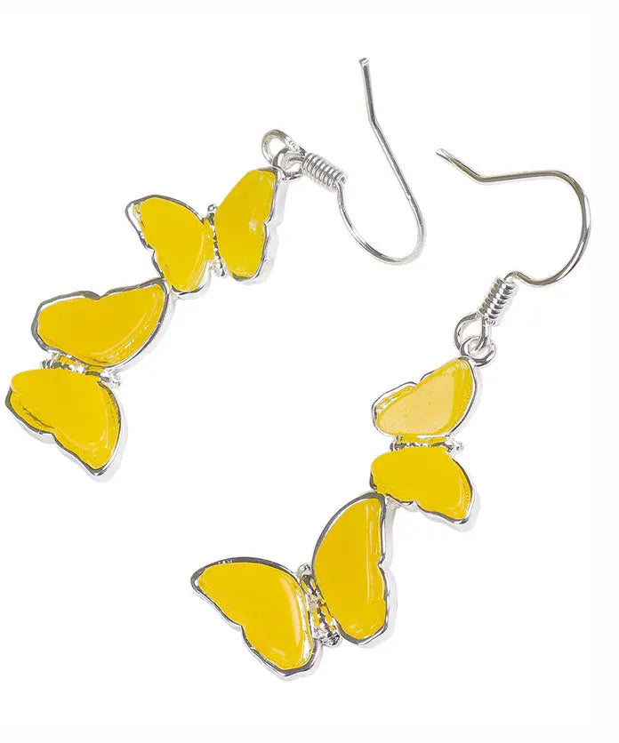 Casual Yellow Sterling Silver Beeswax Butterfly Drop Earrings Ada Fashion