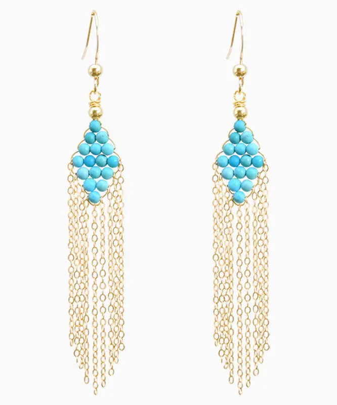 Chic 14K Gold Turquoise Tassel Drop Earrings Ada Fashion