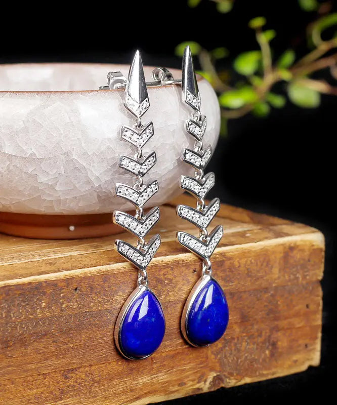 Chic Blue Sterling Silver Inlaid Gem Stone Zircon Drop Earrings Ada Fashion