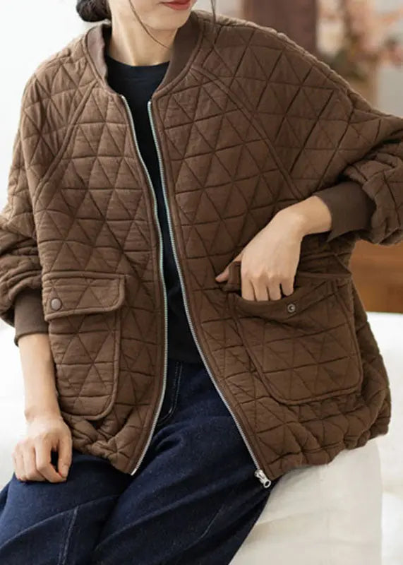 Coffee Zippered Cozy Warm Jacket Long Sleeve Ada Fashion