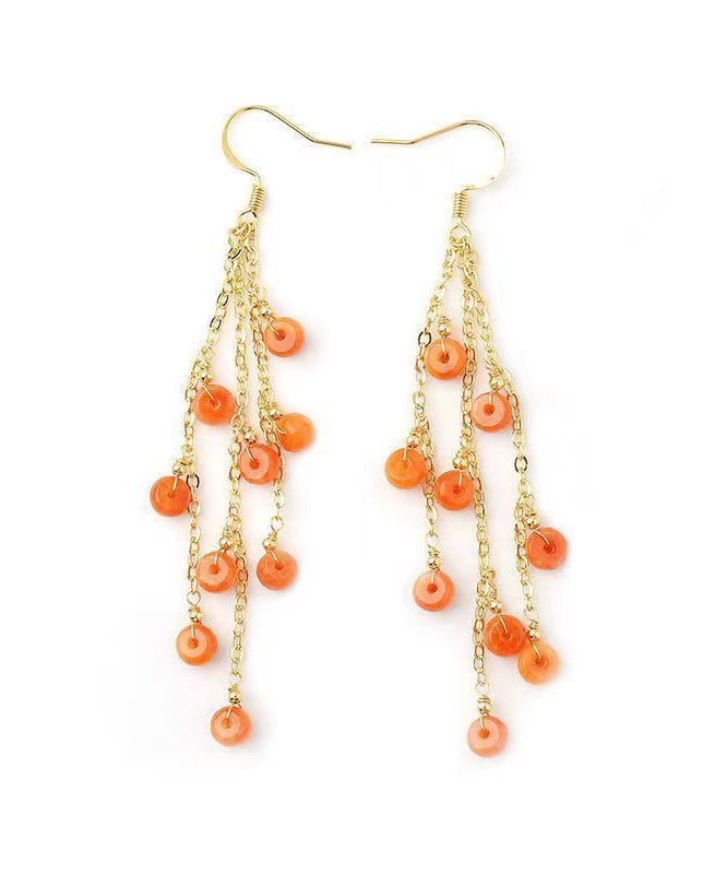 DIY Orange Jade Tassel 14K Drop Earrings LY9175 Ada Fashion