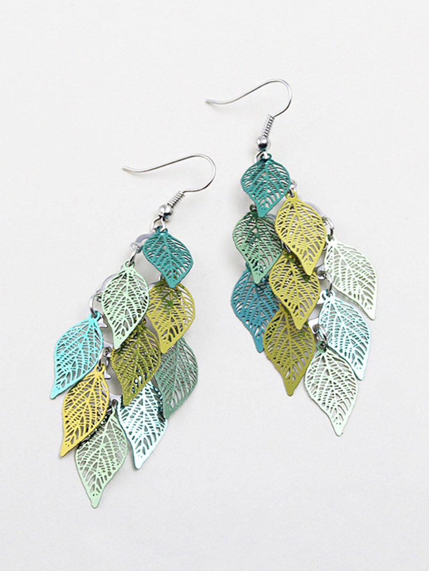 Womens Leaf Copper Colorful Earring QAR112