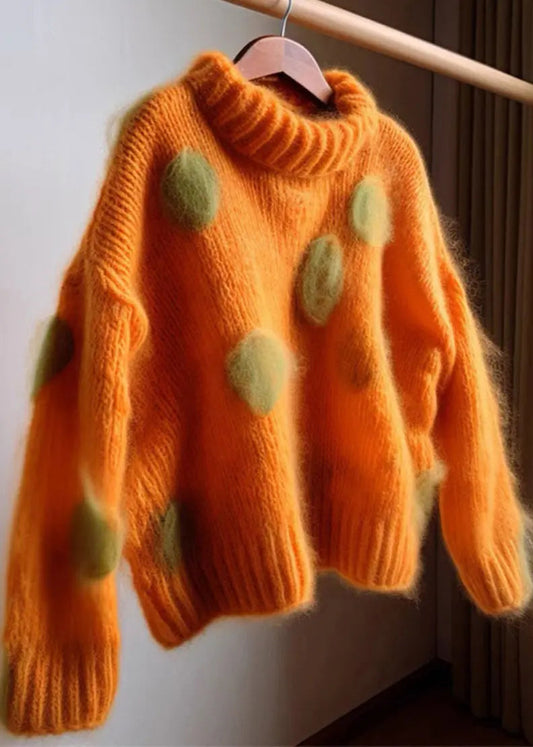 Elegant Orange Hign Neck Cashmere Knit Sweaters Fall Ada Fashion