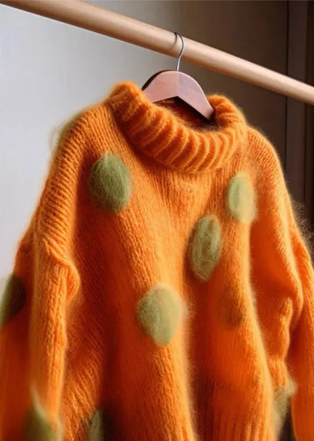 Elegant Orange Hign Neck Cashmere Knit Sweaters Fall Ada Fashion