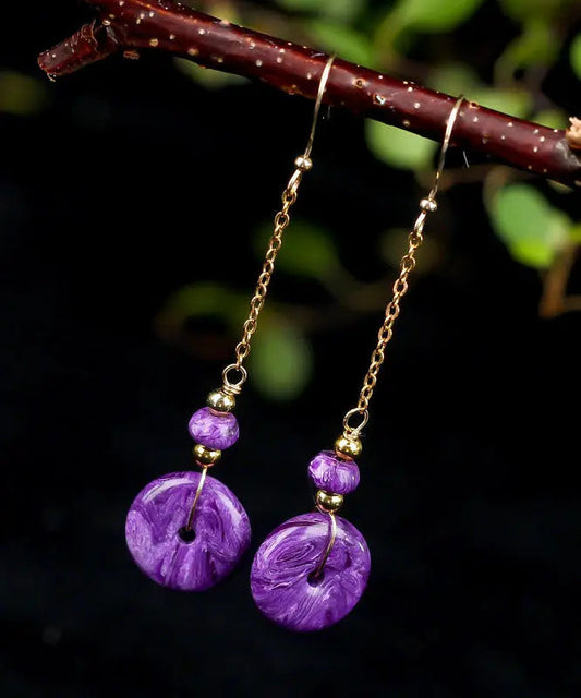 Elegant Purple 14K Gold Crystal Drop Earrings Ada Fashion