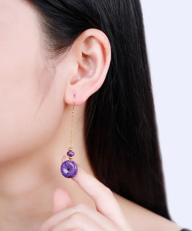Elegant Purple 14K Gold Crystal Drop Earrings Ada Fashion