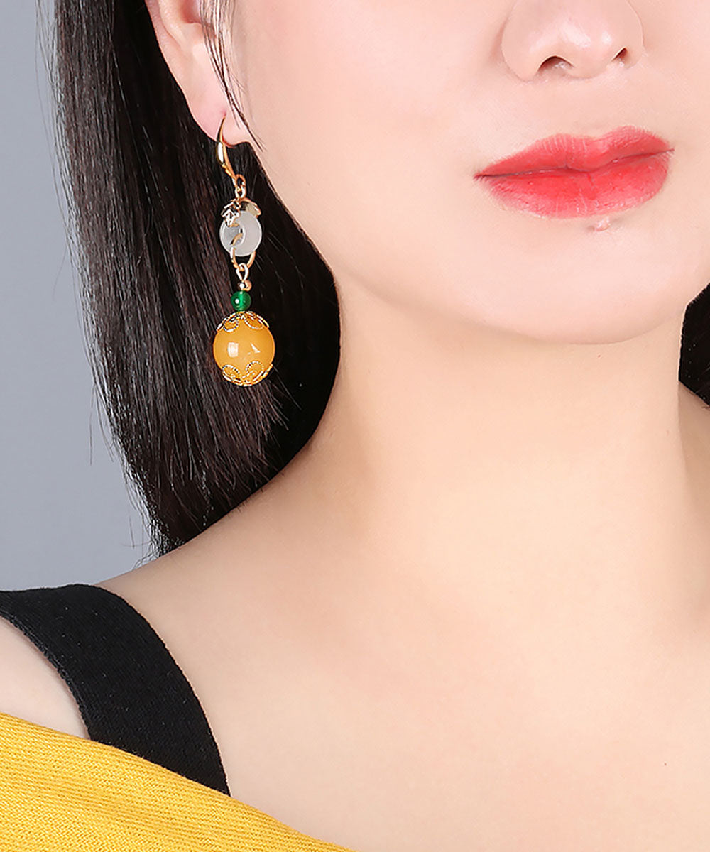 Elegant Yellow Sterling Silver Overgild Jade Drop Earrings Ada Fashion