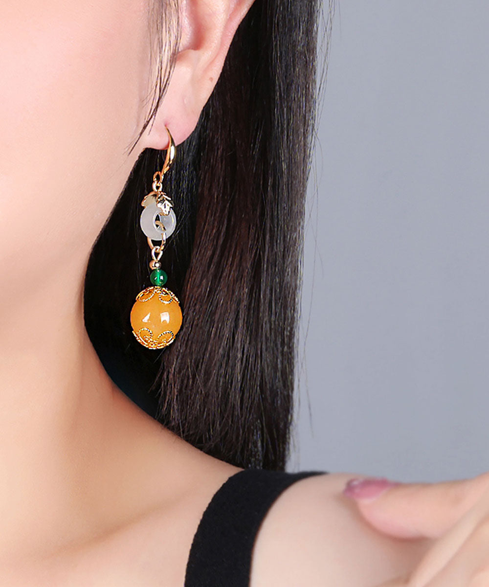 Elegant Yellow Sterling Silver Overgild Jade Drop Earrings Ada Fashion