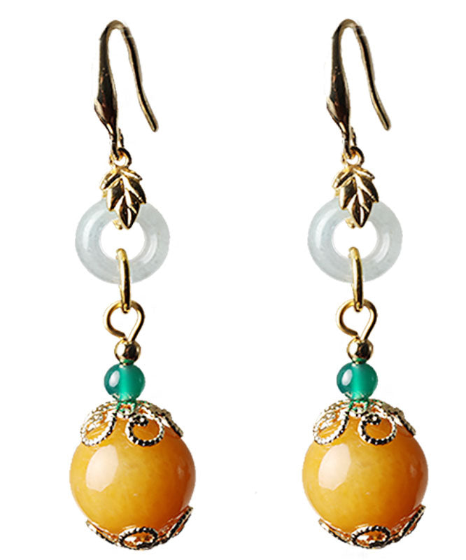 Elegant Yellow Sterling Silver Overgild Jade Drop Earrings Ada Fashion