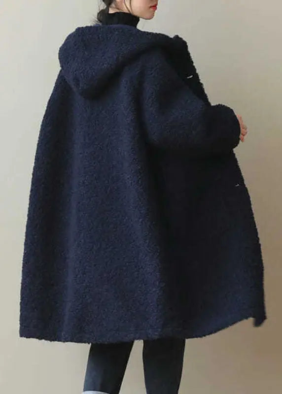 Fashion Coffee Button Pockets Warm Faux Fur Hooded Coat Long Sleeve Ada Fashion