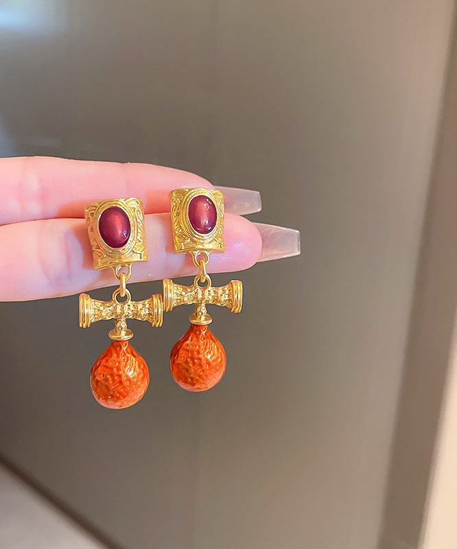 Fashion Orange Alloy Inlaid Gem Stone Drop Earrings Ada Fashion