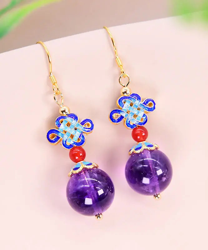 Fashion Purple Sterling Silver Overgild Crystal Zircon Drop Earrings Ada Fashion