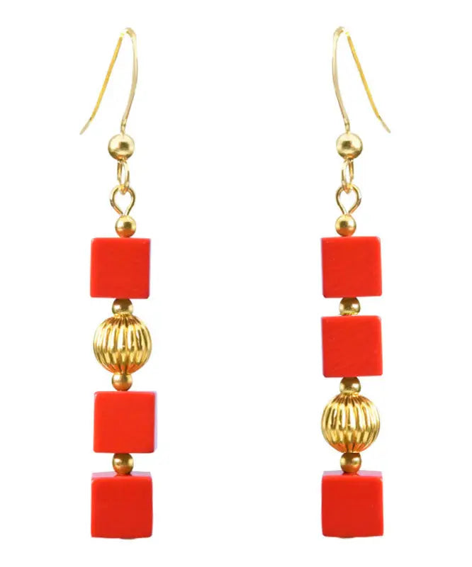 Fashion Red 14K Gold Cinnabar Candy Drop Earrings Ada Fashion