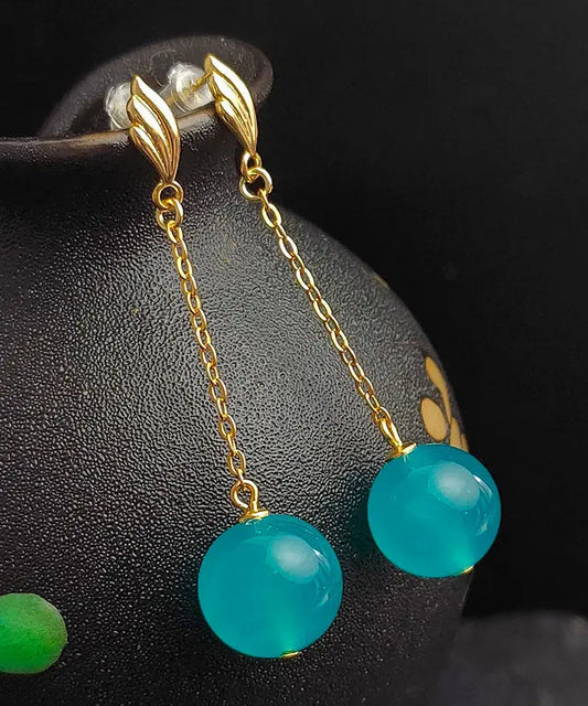 Fine Gold Sterling Silver Blue Gem Stone Drop Earrings Ada Fashion