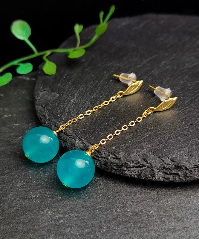 Fine Gold Sterling Silver Blue Gem Stone Drop Earrings Ada Fashion