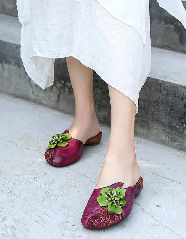 Handmade Leather Flower Comfortable Retro Slippers Ada Fashion