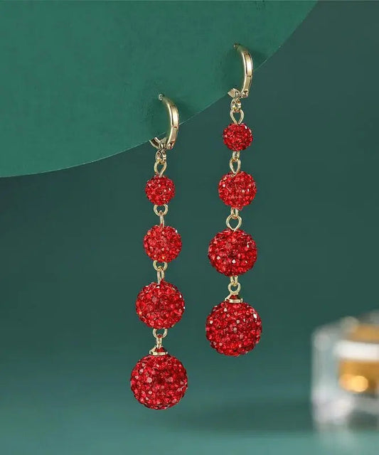 Handmade Red Copper Zircon Tassel Drop Earrings Ada Fashion