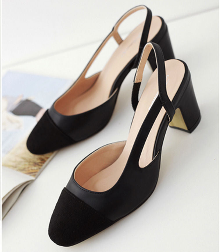 Faux Leather Two-Tone Slingback Heels AE1037