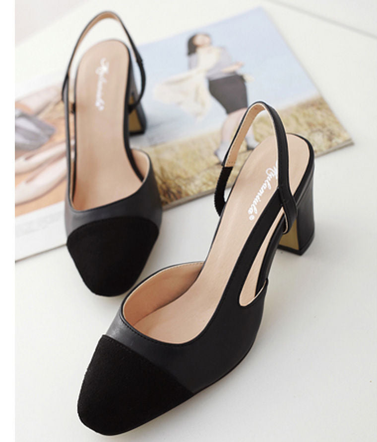 Faux Leather Two-Tone Slingback Heels AE1037