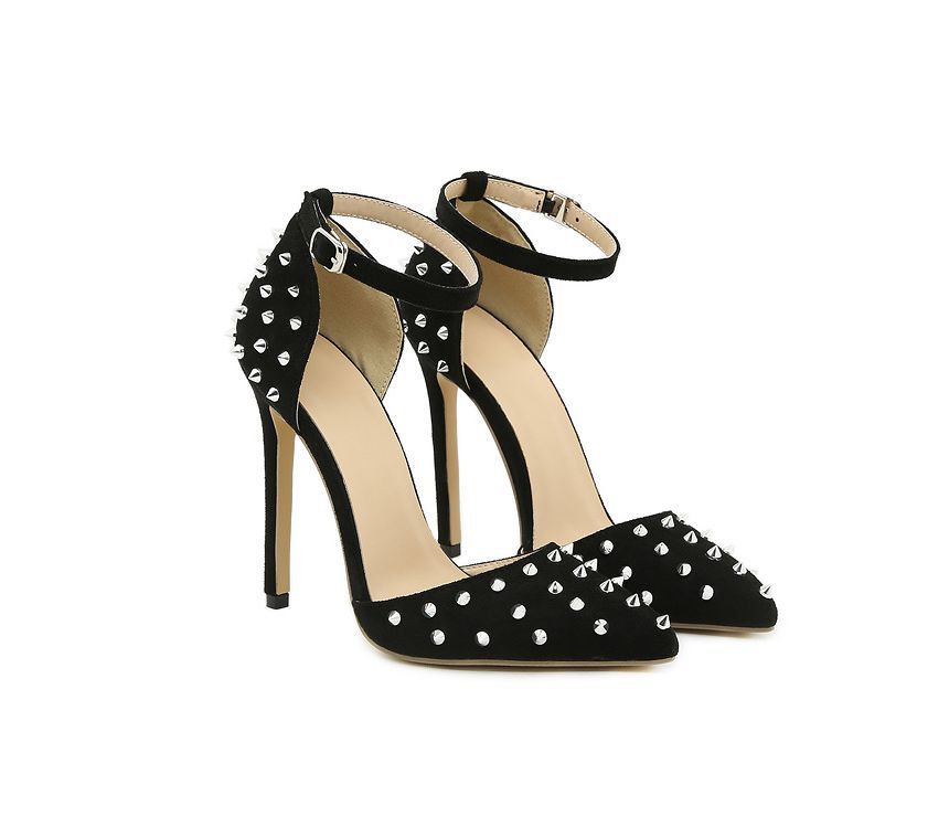 Studded Ankle Strap Stiletto D'Orsay Pumps AE1052