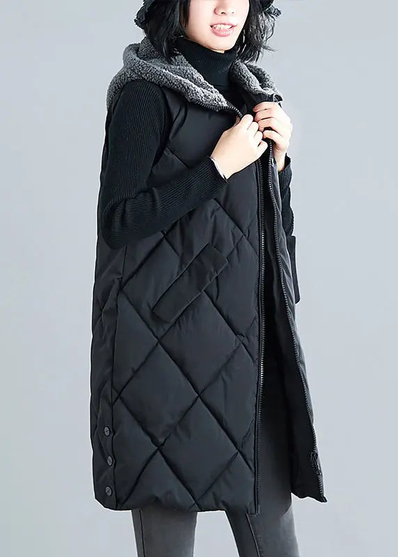 New Black Hooded Teddy Faux Fur Patchwork Parka Waistcoat Sleeveless Ada Fashion