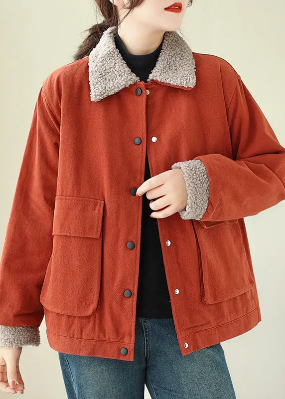 New Coffee Peter Pan Collar Pockets Fleece Wool Lined Jacket Winter Ada Fashion